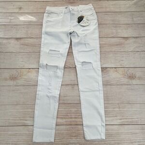 Blue Age Womens Jeans 5 Skinny Mid Waist Ripped Distressed Denim Pants Stretch